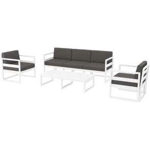 MYKONOS SET 3ΘΕΣ.WHITE/ΜΑΞ. LIGHT BROWN(3ΘΕΣ.+2ΠΟΛ.+ΤΡΑΠ 130εκ.)