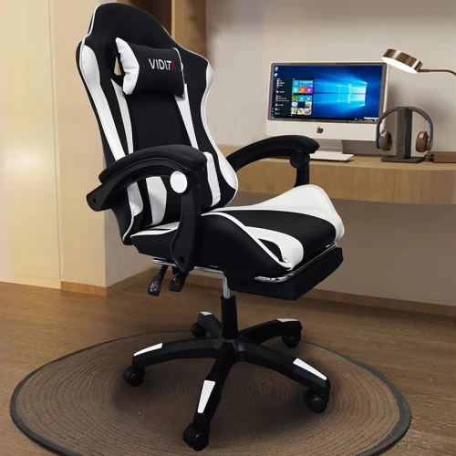 A6060 ΜΑΥΡΟ/ΛΕΥΚΟ ΠΟΛΥΘΡΟΝΑ GAMING/ΜΕ ΥΠΟΠΟΔΙΟ 64X62X113-121εκ.