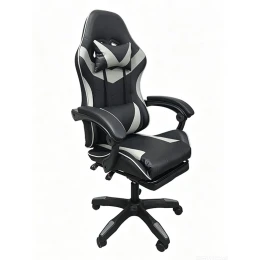 A9937 ΜΑΥΡΟ/ΓΚΡΙ PVC ΠΟΛΥΘΡΟΝΑ GAMING/ΜΕ ΥΠΟΠΟΔΙΟ 64X59X43-112/53-125εκ.