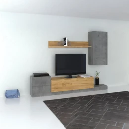 Σύνθεση Τηλεόρασης Lucky 246.3X37X193Cm Γκρι-Χρυσό Δρυς