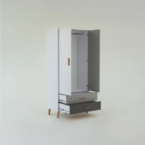 Ντουλάπα Timmy 2D2S Λευκό-Γραφίτη-Γκρι 90X50X199Cm