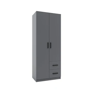Ντουλάπα Δίφυλλη Με Συρτάρια Simple Γραφίτης 80X52X205Cm