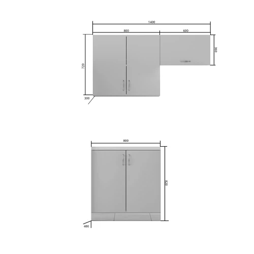 Κουζίνα Modest Σετ 3 Κουτιών Ανθρακί Άνω Κουτιά 140Cm Κάτω 80Cm