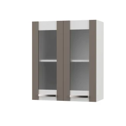 Charlotτe Πάνω Ντουλάπι Με Τζάμι 60X30.5X71.8Εκ Με Μεταλλικά Χερούλια Μόκα