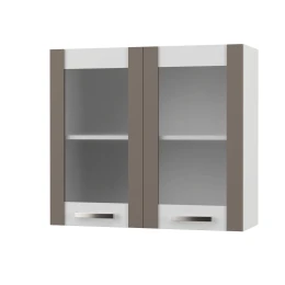 Charlotτe Πάνω Ντουλάπι Με Τζάμι 80X30.5X71.8Εκ Με Μεταλλικά Χερούλια Μόκα
