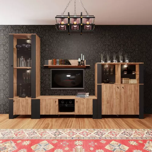 Ράφι Τοίχου Old Wood Χρυσός Δρύς Με Μαύρο 115.6X17.6X20Εκ