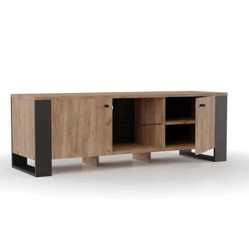 Έπιπλο Τηλεόρασης Old Wood Χρυσός Δρύς Με Μαύρο 140X44X47.5Εκ