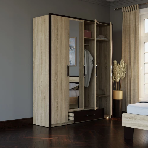 Ντουλάπα Τετράφυλλη Scarlet Sonoma-Wenge 180X58X212Εκ