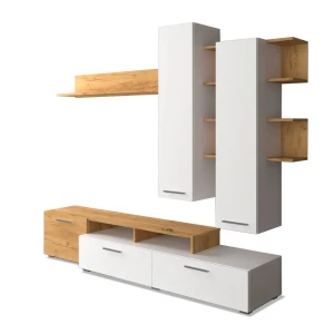 Σύνθεση Τηλεόρασης Astin 203X45.3X180Εκ Χρυσός Δρύς Με Λευκό