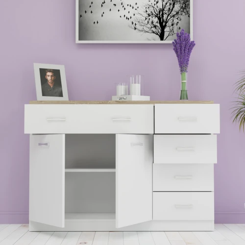 Μπουφές 120X33X85Εκ Top Mix2D5S Λευκό-Sonoma Μέ 5 Συρτάρια