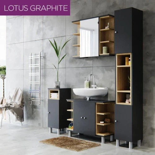 Καθρέπτης Μπάνιου Lotus Με Ντουλάπι Γραφίτης-Σονόμα 79.6X20X64Εκ