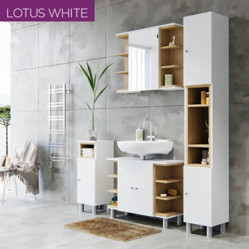 Καθρέπτης Μπάνιου Lotus Με Ντουλάπι Και Ράφια Λευκό-Σονόμα 79.6X20X64Εκ