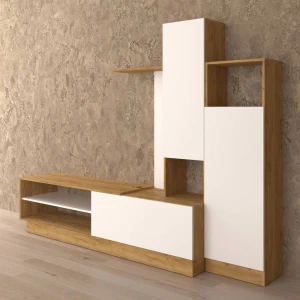 Σύνθεση Τηλεόρασης Melisa 240X45X180Εκ Χρυσός Δρύς Με Λευκό