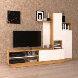 Σύνθεση Τηλεόρασης Melisa 240X45X180Εκ Χρυσός Δρύς Με Λευκό