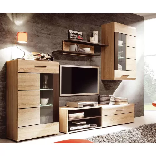 Σύνθεση Τηλεόρασης Solo 293X41X184Cm Sonoma Με Wenge Mdf Καμπυλωτό Τελείωμα