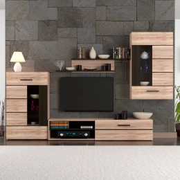Σύνθεση Τηλεόρασης Solo 293X41X184Cm Sonoma Με Wenge Mdf Καμπυλωτό Τελείωμα