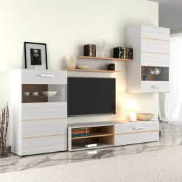 Σύνθεση Τηλεόρασης Solo Pine 293X41X184Cm Νορβηγικό Λευκό Με Φυσικό Δρυ