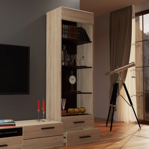 Βιβλιοθήκη Solo 2S 60X41X197 Sonoma Με Wenge Και Mdf Καμπυλωτό Τελείωμα