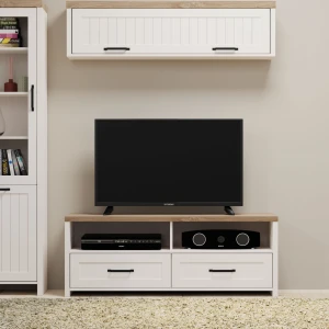 Επιπλο Tv Verne 137.9X45X52.1Cm Λευκό-Φυσικός Δρυς