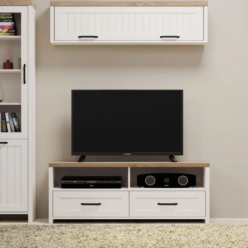 Επιπλο Tv Verne 137.9X45X52.1Cm Λευκό-Φυσικός Δρυς