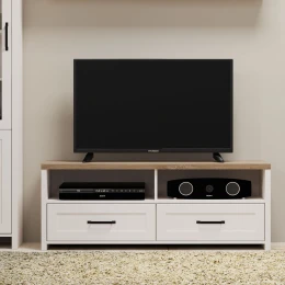 Επιπλο Tv Verne 137.9X45X52.1Cm Λευκό-Φυσικός Δρυς