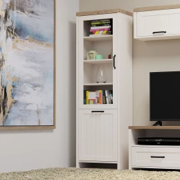 Βιτρίνα Verne Μονόφυλλη 59.7X37.2X191.6Cm Λευκό-Φυσικός Δρυς