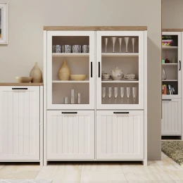 Bιτρίνα Verne Δίφυλλη  114.8X37.2X153Cm Λευκό-Φυσικός Δρυς