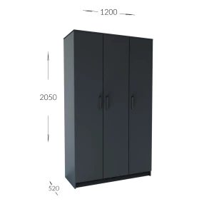 Ντουλάπα Τρίφυλλη Simple Γραφίτης 120X52X205Cm