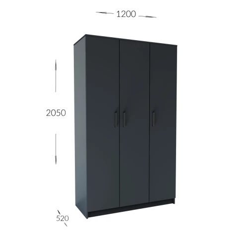 Ντουλάπα Τρίφυλλη Simple Γραφίτης 120X52X205Cm