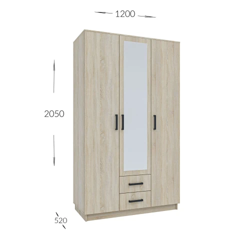 Ντουλάπα Τρίφυλλη Simple 3D2D Σονόμα 120X52X205Cm