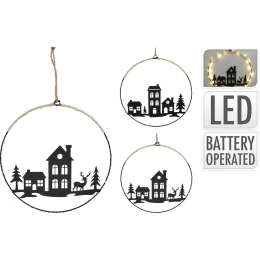 Στολίδι Κρεμαστό Στεφάνι Με 20 Micro LED Μπαταρίας Φ30cm Μαύρο/Λευκό Μέταλλο Σε 2 Σχέδια