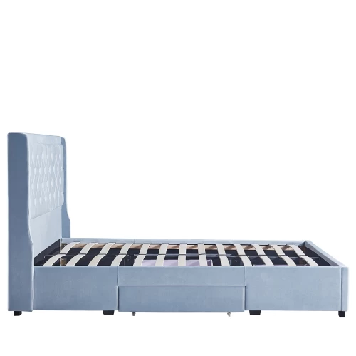 Κρεβάτι Διπλό ANNONA Γαλάζιο Βελούδο 217x175x117.5cm (Στρώμα 160x200cm)