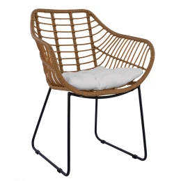Πολυθρόνα Κήπου ABURIUS Φυσικό/Μαύρο Rattan/Μέταλλο 63x60x83.5cm