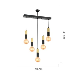 Φωτιστικό Κρεμαστό AQUILA Πεντάφωτο Μαύρο/Χρυσό Μέταλλο 70x90cm