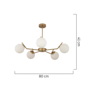Φωτιστικό Κρεμαστό CRATER Πεντάφωτο Χρυσό/Λευκό Μέταλλο/Γυαλί 80x41cm