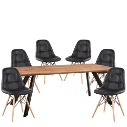Σετ Τραπεζαρία (6+1) AOSA Μαύρο/Honey Maple Μέταλλο/Ξύλο/PVC/MDF 200x100x76cm 14990420