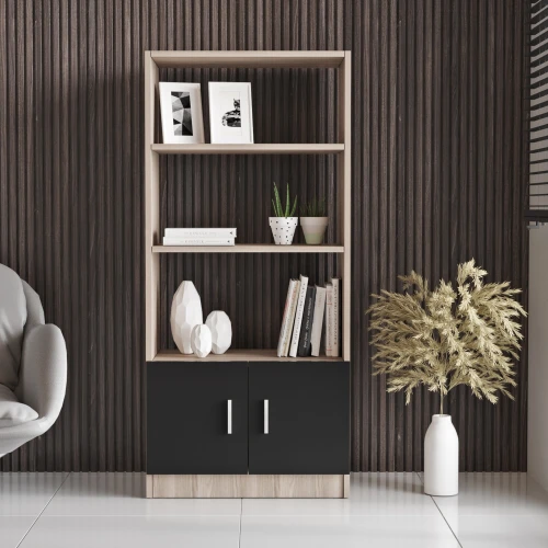 Βιβλιοθήκη EDGWARE Οξιά/Μαύρο Μοριοσανίδα 63.6x37.6x140cm