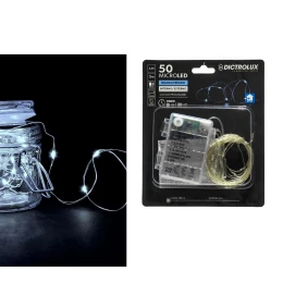 50 MicroLED Εσωτ. &amp; Εξωτ. Χώρου Με 8 Προγράμματα Ψυχρό Λευκό Φως Διάφανο Καλώδιο Μη Επεκτεινόμενο IP44 Μπαταρίας 4.5V 5.