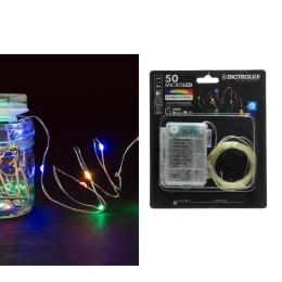 50 MicroLED Εσωτ. &amp; Εξωτ. Χώρου Με 8 Προγράμματα Πολύχρωμο Φως Διάφανο Καλώδιο Μη Επεκτεινόμενο IP44 Μπαταρίας 4.5V 5.5m