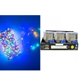 1500 MicroLED Εσωτ. &amp; Εξωτ. Χώρου Με 8 Προγράμματα Και Μετασχηματιστή Πολύχρωμο Φως Διάφανο Καλώδιο Μη Επεκτεινόμενο IP4