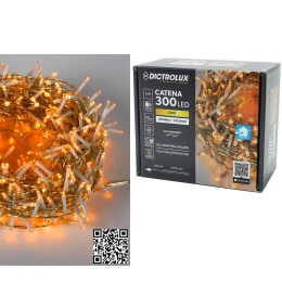300 LED Εσωτ. &amp; Εξωτ. Χώρου Με 8 Προγράμματα Χρυσό Φως Διάφανο Καλώδιο Μη Επεκτεινόμενο 31V 14m