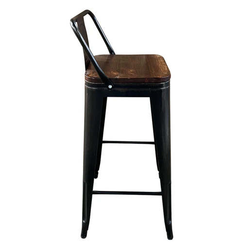 Σκαμπό Bar Βιομηχανικού Τύπου Vintage MOLERO II Μαύρο Αντικέ/Καφέ Μέταλλο/Ξύλο 44x44x94cm