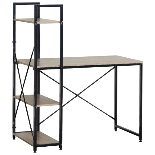 Γραφείο JORVIK Με Ράφια Δρυς/Μαύρο Μοριοσανίδα/Μέταλλο 100x52x120cm