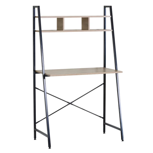 Γραφείο LYNDALE Με Ράφια Δρυς/Μαύρο Μοριοσανίδα/Μέταλλο 84x46x142cm