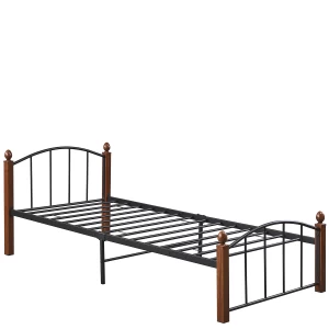 Κρεβάτι Μονό LARAMIE Μαύρο/Καρυδί Μέταλλο 210x98x76cm (Στρώμα 90x200cm)
