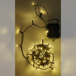 100 LED Εσωτ. &amp; Εξωτ. Χώρου Με Χρονοδιακόπτη Θερμό Λευκό Φως Πράσινο Καλώδιο Μη Επεκτεινόμενο Μπαταρίας 13.9+0.2m