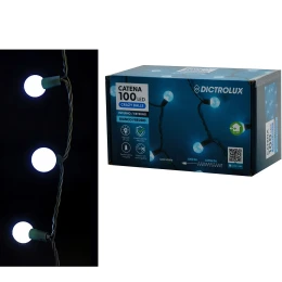 100 LED Μπάλες Εσωτ. &amp; Εξωτ. Χώρου Με 8 Προγράμματα Και Μετασχηματιστή Ψυχρό Λευκό Φως Πράσινο Καλώδιο 7+3m
