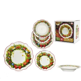 Χριστουγεννιάτικο Σερβίτσιο Φαγητού Toys Wreath Πορσελάνη Σετ 18Τμχ