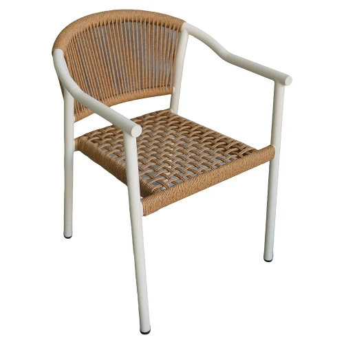 Πολυθρόνα Κήπου KINOSSA Λευκό/Φυσικό RATTAN Αλουμίνιο/Rattan 54x59x76cm