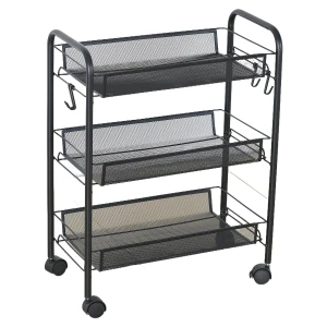 Ραφιέρα Κουζίνας CARRELLO Τροχήλατη Με 3 Ράφια Μαύρο Μέταλλο 44x26x63cm